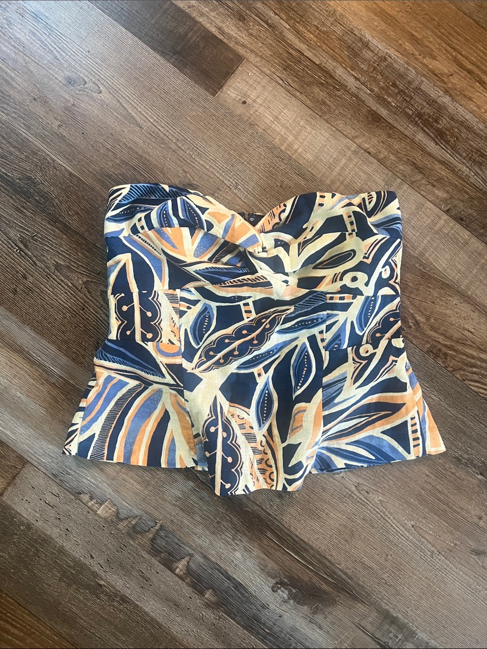 LINEN-BLEND STRAPLESS KNOT-FRONT TOP